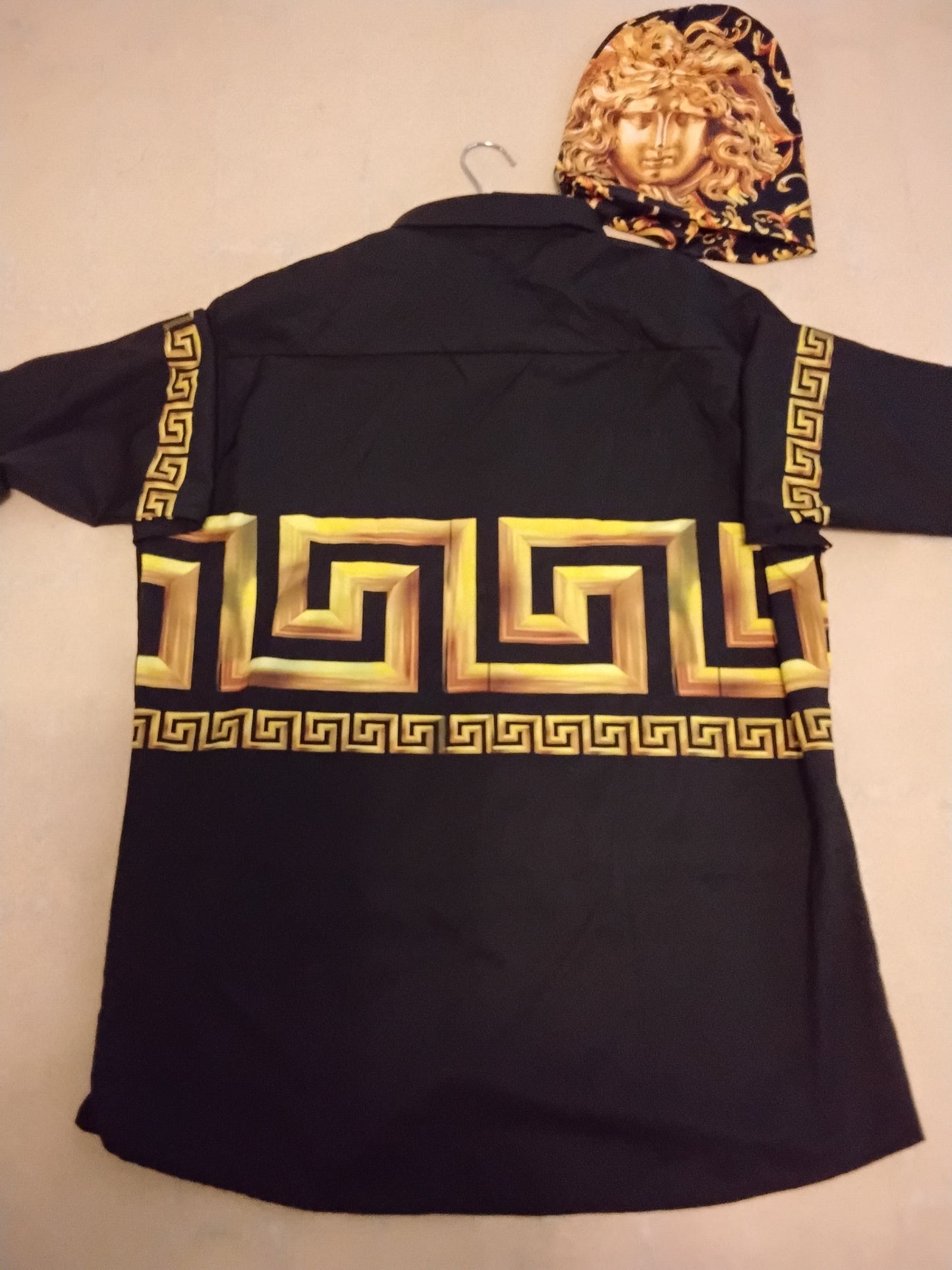 Mens Gold Greek Key Print Long Sleeve Shirt