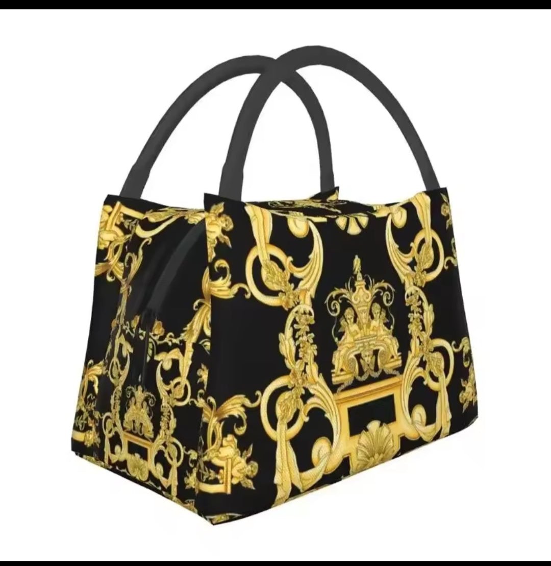 Black Gold Leaf insulated lunch bag