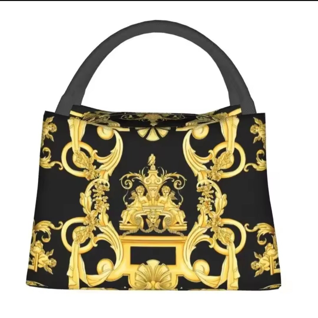 Black Gold Leaf insulated lunch bag