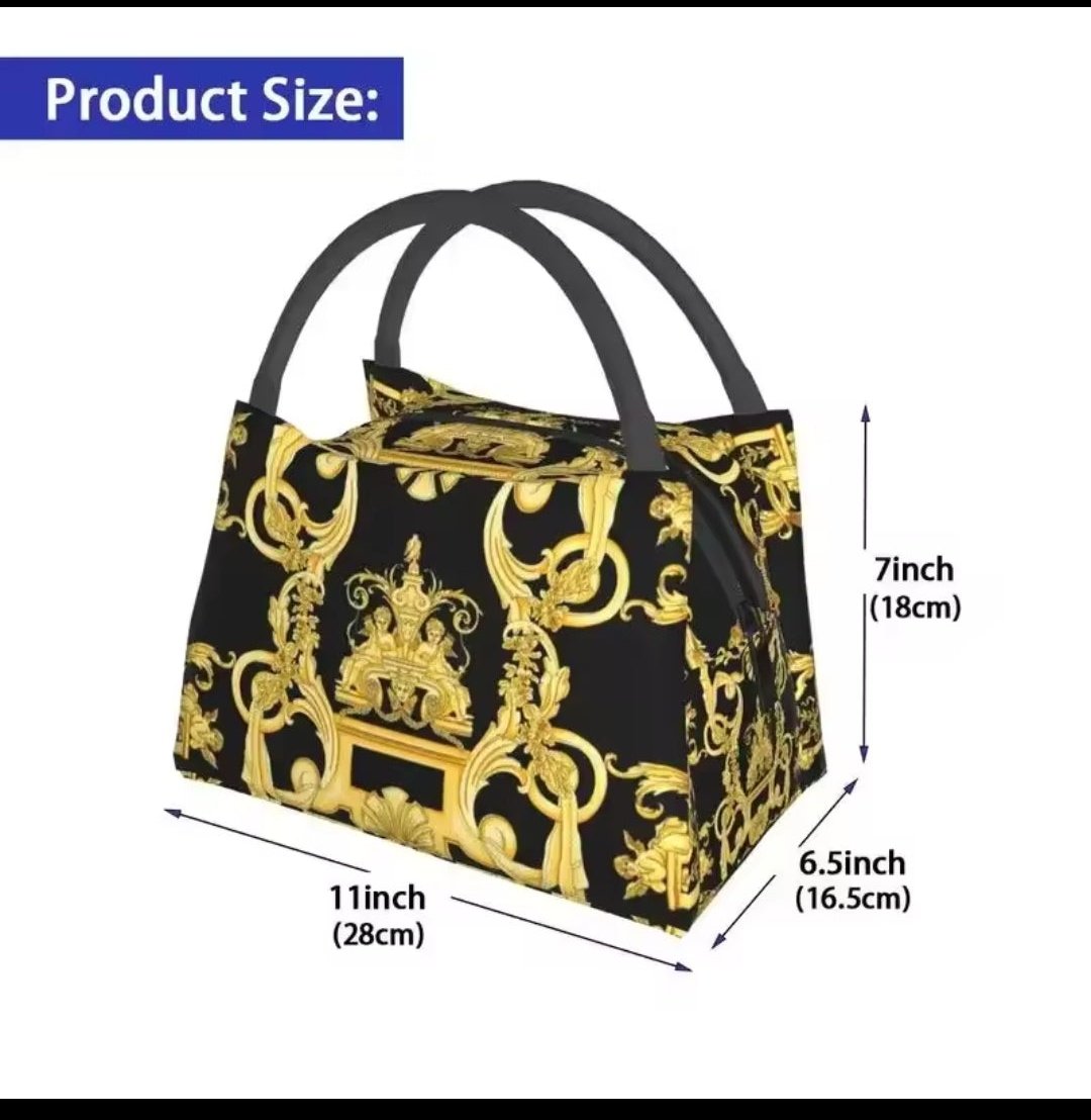 Black Gold Leaf insulated lunch bag