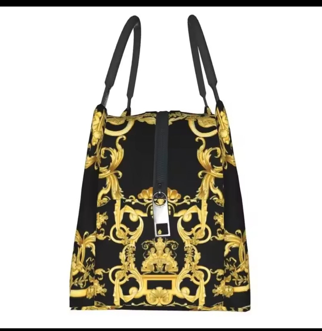 Black Gold Leaf insulated lunch bag