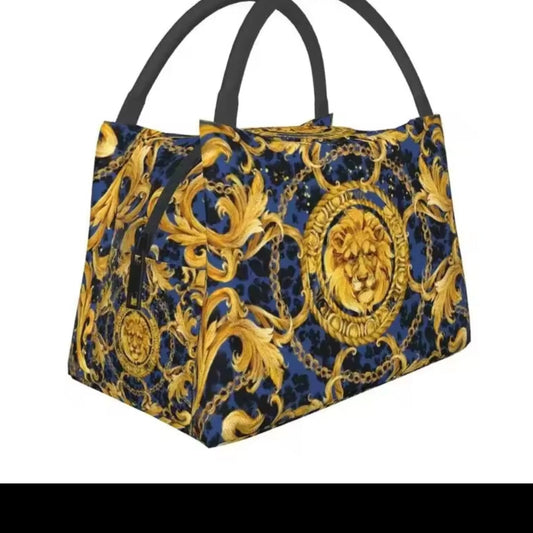 Lion gold leaf (blue) insulated lunch bag