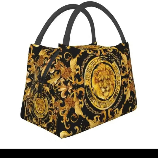 Lion gold leaf (black) insulated lunch bag